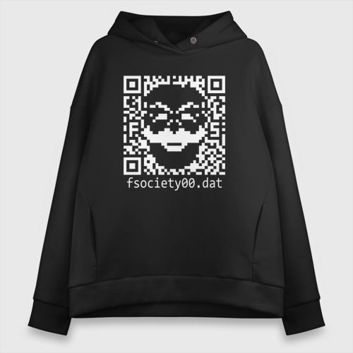 Женское худи Oversize хлопок Mr robot pixel QR code, цвет черный