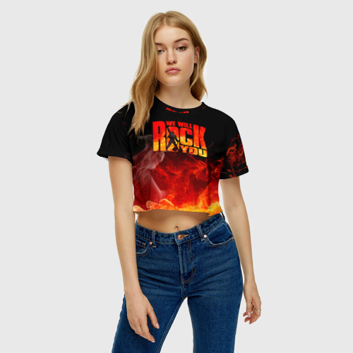 Женская футболка Crop-top 3D Queen - We Will Rock You, цвет 3D печать - фото 3