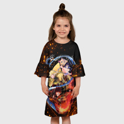 Платье с принтом Убийца демонов для ребенка, вид на модели спереди №3. Цвет основы: белый