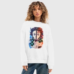 Женский свитшот oversize без начеса хлопок Tanjiro Kamado - фото 2