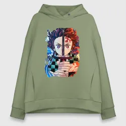 Женское худи Oversize хлопок Tanjiro Kamado