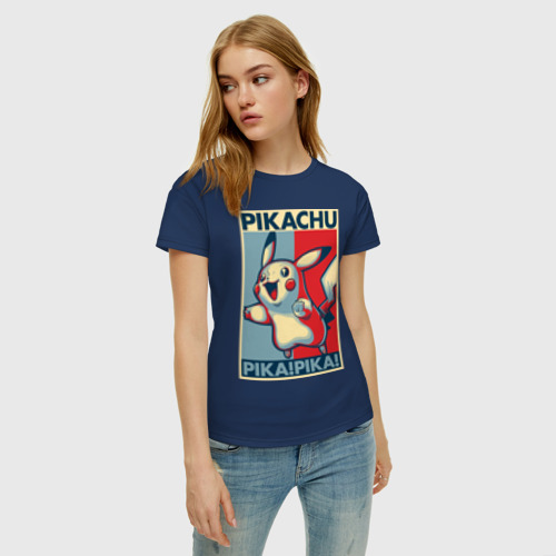 Женская футболка хлопок с принтом Пикачу, фото на моделе #1