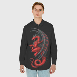 Мужская рубашка oversize 3D Red Dragon - фото 2