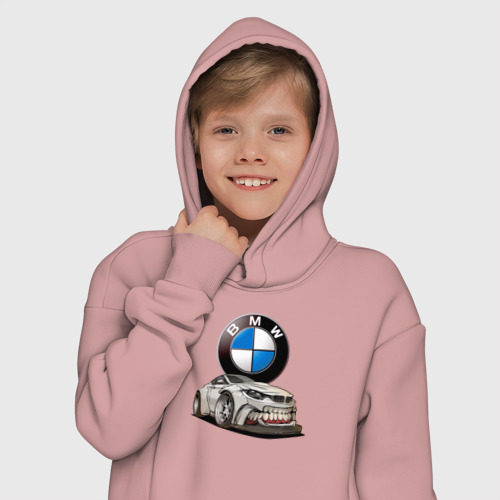 Детское худи Oversize хлопок BMW оскал, цвет пыльно-розовый - фото 12