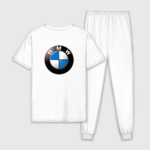 Мужская пижама хлопок с принтом BMW оскал, вид сзади #1