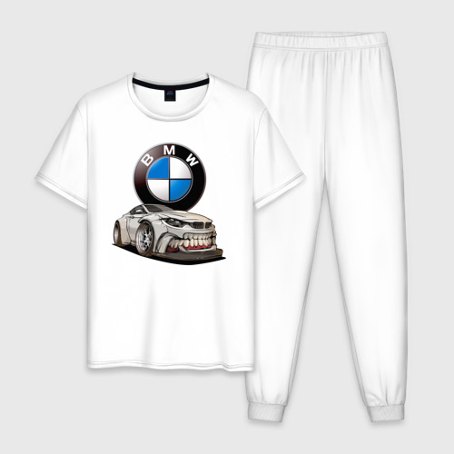 Мужская пижама хлопок с принтом BMW оскал, вид спереди #2