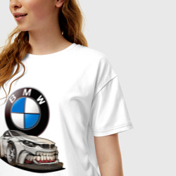 Женская футболка хлопок Oversize BMW оскал - фото 2