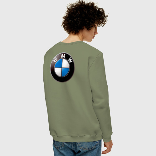 Мужской свитшот хлопок с принтом BMW оскал, вид сзади #2