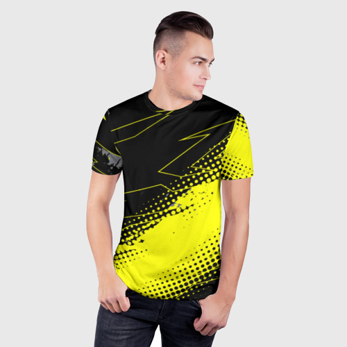 Мужская футболка 3D Slim Черно-желтый стиль для фитнеса, цвет 3D печать - фото 3