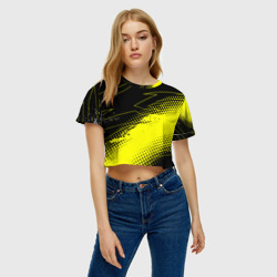 Женская футболка Crop-top 3D Черно-желтый стиль для фитнеса - фото 2