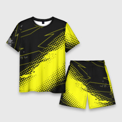 Мужской костюм с шортами 3D Черно-желтый стиль для фитнеса