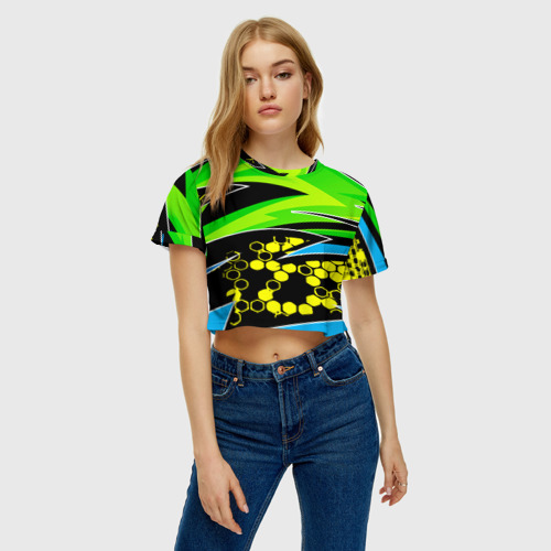 Женская футболка Crop-top 3D Light green urban marble, цвет 3D печать - фото 3