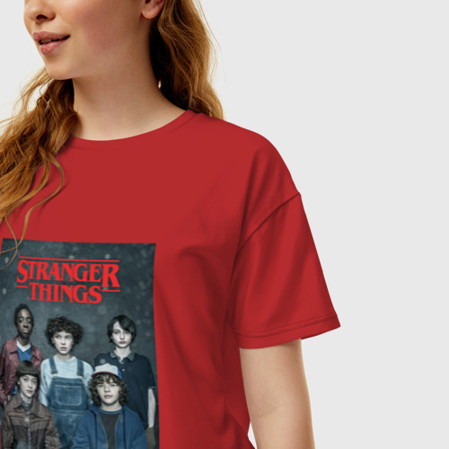 Женская футболка хлопок Oversize Stranger Thing, цвет красный - фото 3