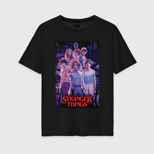 Женская футболка хлопок Oversize Stranger Thing, цвет черный