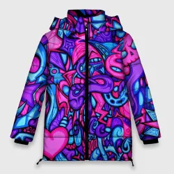 Женская зимняя куртка Oversize Неоновые черепа