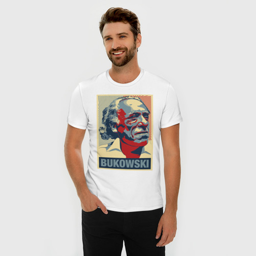Мужская футболка хлопок Slim Чарльз Буковски, цвет белый - фото 3