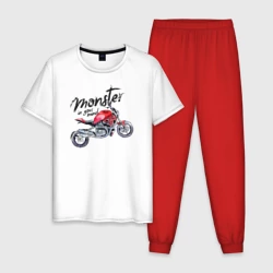Мужская пижама с белой футболкой хлопок Monster