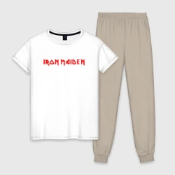 Женская пижама с белой футболкой хлопок Iron Maiden Айрон мейден