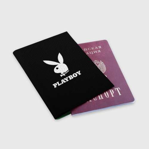 Обложка для паспорта матовая кожа Playboy Плейбой, цвет зеленый - фото 3