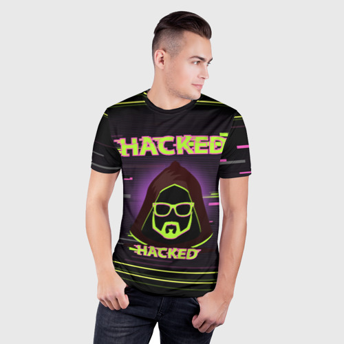 Мужская футболка 3D Slim с принтом Hacked, фото на моделе #1