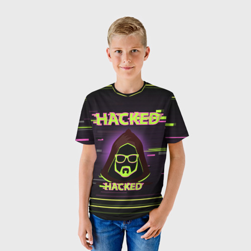 Детская футболка 3D с принтом Hacked, фото на моделе #1