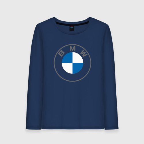 Женский лонгслив хлопок BMW logo 2020 БМВ лого 2020, цвет темно-синий