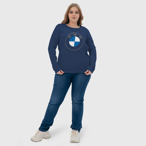 Женский лонгслив хлопок BMW logo 2020 БМВ лого 2020, цвет темно-синий - фото 6