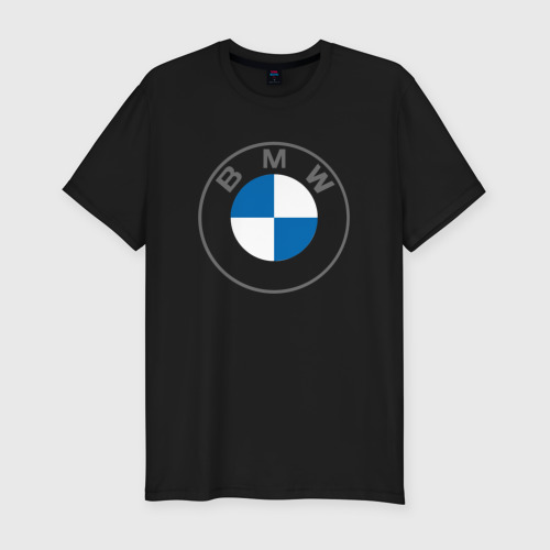 Мужская футболка хлопок Slim BMW logo 2020 БМВ лого 2020, цвет черный