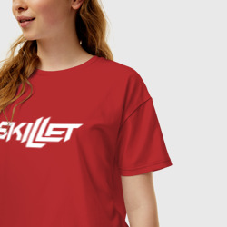 Женская футболка хлопок Oversize Skillet Logo Скиллет лого - фото 2