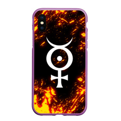 Чехол для iPhone XS Max матовый Marilyn Manson логотип на брызгах