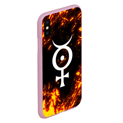 Чехол для iPhone XS Max матовый Marilyn Manson логотип на брызгах, цвет розовый - фото 3