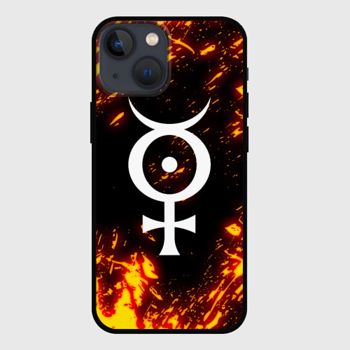 Чехол для iPhone 13 mini Marilyn Manson логотип на брызгах