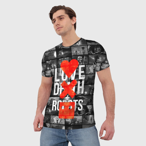 Мужская футболка 3D с принтом LOVE DEATH ROBOTS (LDR), фото на моделе #1