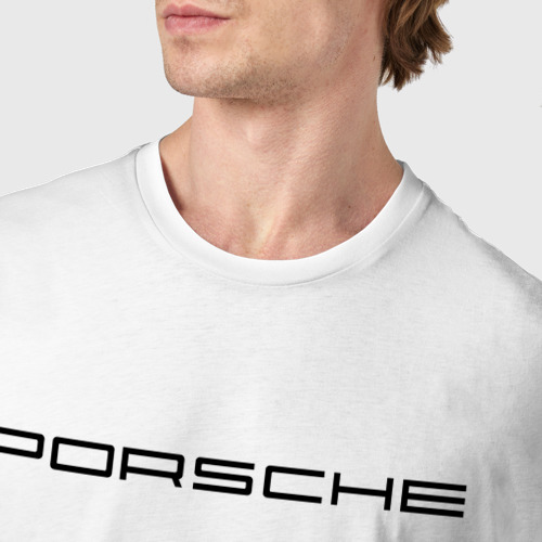 Мужская футболка хлопок Porsche black logo, цвет белый - фото 6