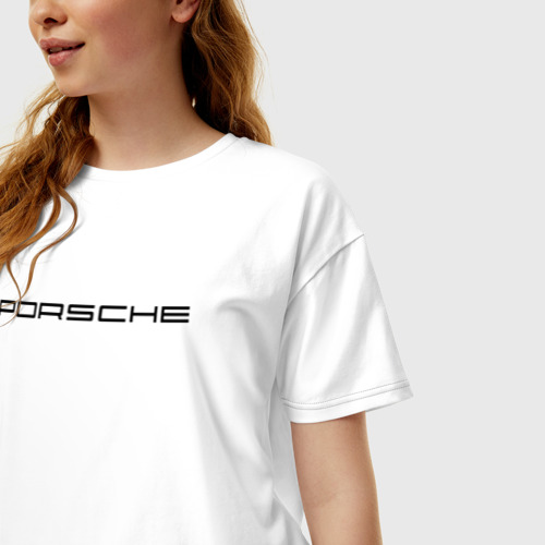 Женская футболка хлопок Oversize Porsche black logo, цвет белый - фото 3