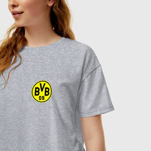 Женская футболка хлопок Oversize Borussia mini logo, цвет меланж - фото 3