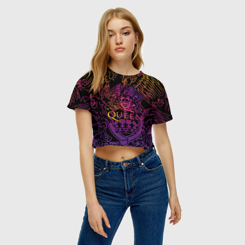 Женская футболка Crop-top 3D Queen gradient emblem, цвет 3D печать - фото 3