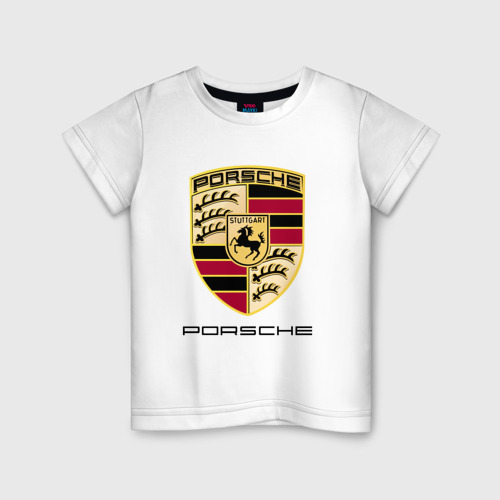 Детская футболка из хлопка с принтом Porsche Порше, вид спереди №1