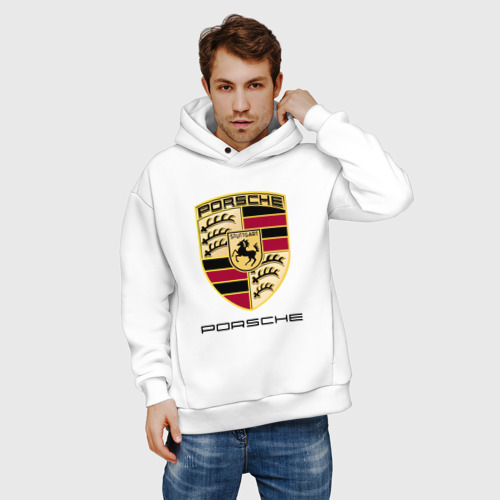 Мужское худи Oversize хлопок Porsche Порше, цвет белый - фото 3