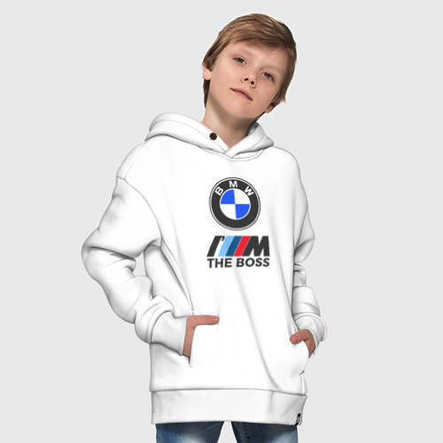 Детское худи Oversize хлопок BMW boss БМВ босс, цвет белый - фото 9