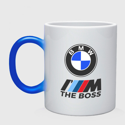 Кружка хамелеон BMW boss БМВ босс, цвет белый + синий