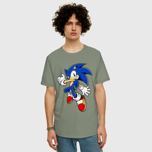 Мужская футболка хлопок Oversize с принтом Sonic, фото на моделе #1