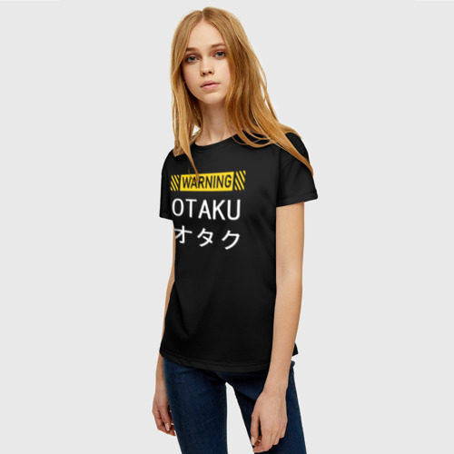 Женская футболка 3D с принтом Warning, Otaku, фото на моделе #1