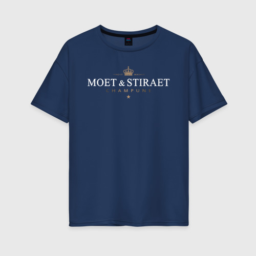 Женская футболка хлопок Oversize Moet & stiraet, цвет темно-синий