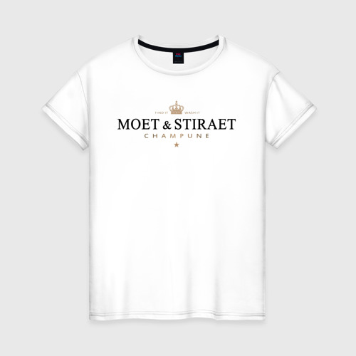 Женская футболка из хлопка с принтом Moet & stiraet, вид спереди №1