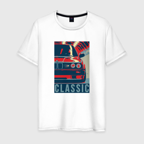 Мужская футболка из хлопка с принтом BMW e30 classic, вид спереди №1