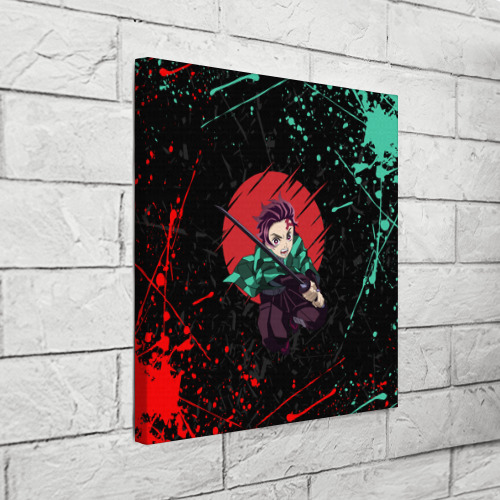Холст квадратный Kimetsu no Yaiba краснозеленые брызги, цвет 3D печать - фото 3
