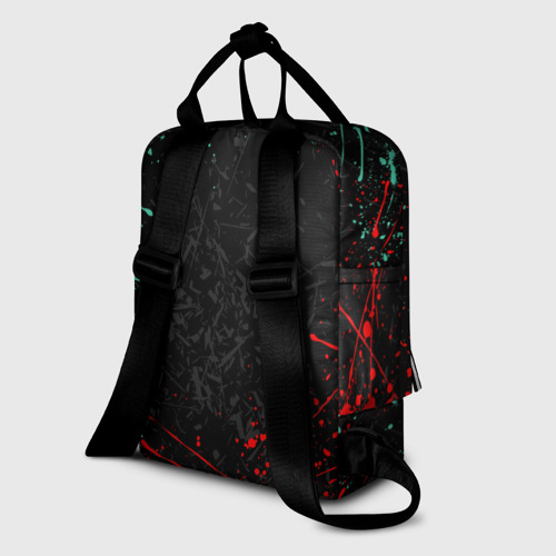 Женский рюкзак 3D с принтом Kimetsu no yaiba краснозеленые брызги, вид сзади #1