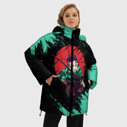 Женская зимняя куртка Oversize Kimetsu no Yaiba зеленые штрихи - фото 2