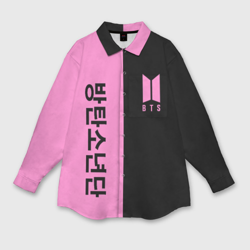 Женская рубашка oversize 3D с принтом BTS black n pink, вид спереди #2